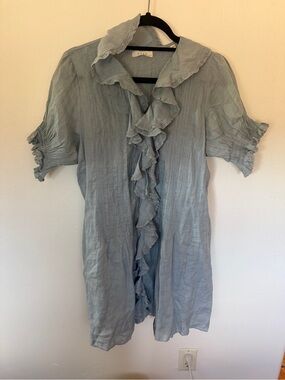 Doen Light Blue Ruffled Linen Dress